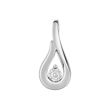 Pendentif goutte or blanc 18 carats 1 diamant rond central 0.022 carat