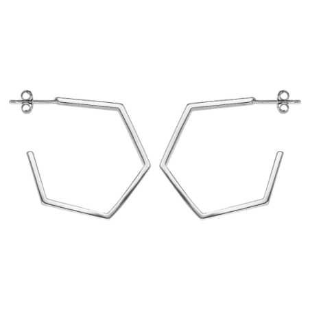 Demi créoles argent forme hexagonale