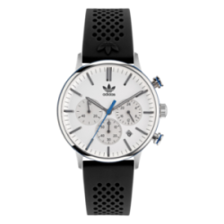 Montre ADIDAS fond blanc bracelet silicone noir