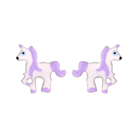 Boucles d'oreilles argent licorne laqué mauve et blanc