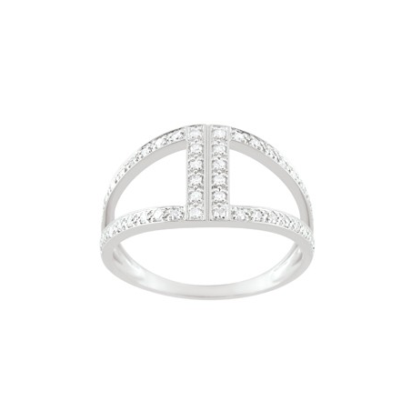 Bague or blanc 18 carats ajourée et diamants
