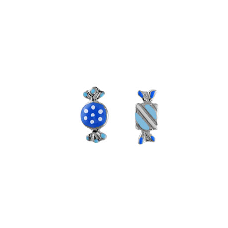 Boucles d'oreilles argent bonbons laque bleue