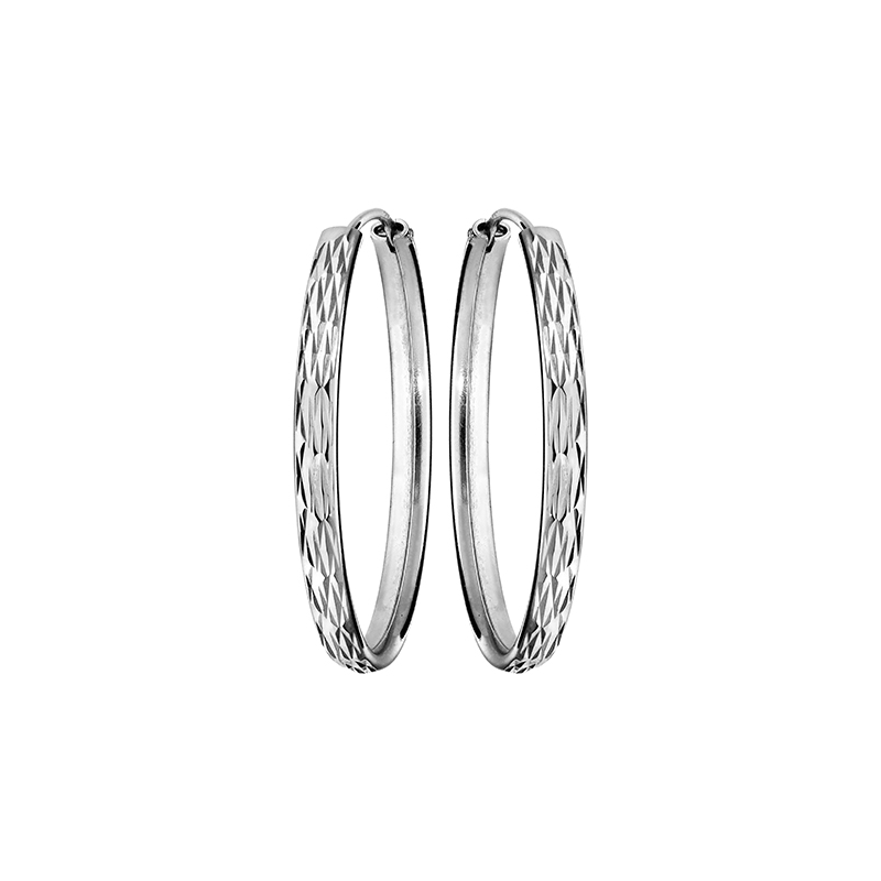 Boucles d'oreilles argent créoles ruban diamantées 30 mm