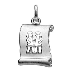 Pendentif argent parchemin signe du zodiaque gémeaux
