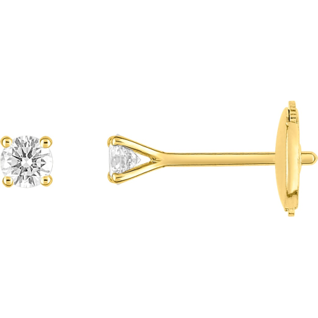 Boucles d'oreilles or jaune 18 carats diamant 0.20 carat HSI 4 griffes alpa