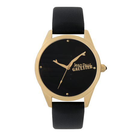 Montre JEAN PAUL GAULTIER boite doré fond et bracelet cuir noir