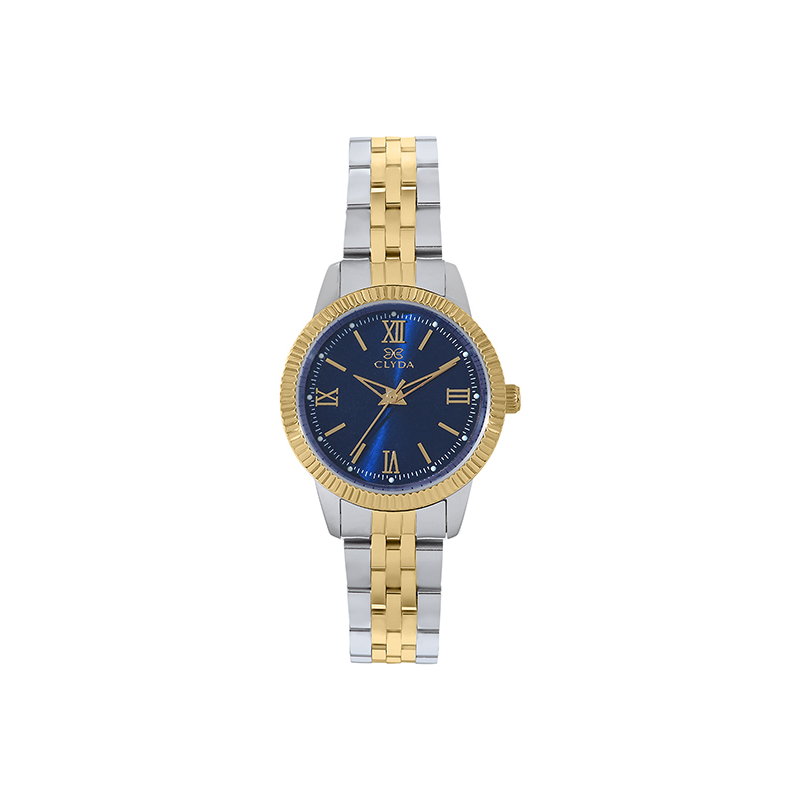 Montre CLYDA tout acier bicolore fond bleu nuit