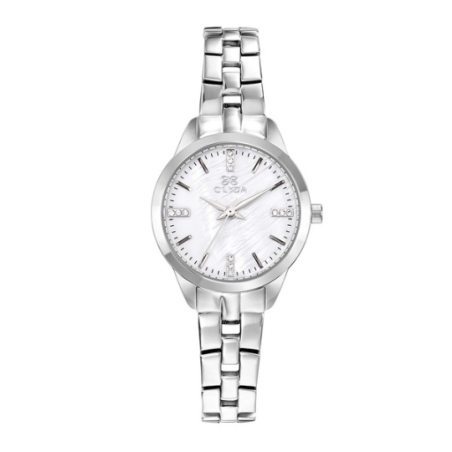 Montre CLYDA tout acier fond blanc nacré
