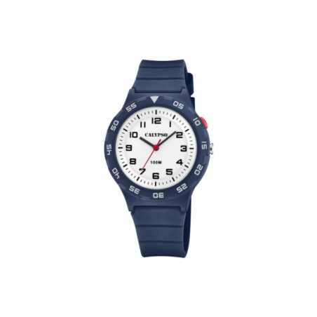 Montre enfant CALYPSO cadran blanc chiffré bracelet silicone bleu