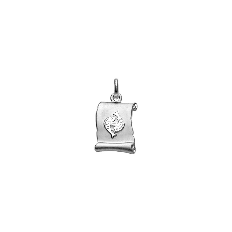 Pendentif argent parchemin signe du zodiaque poissons