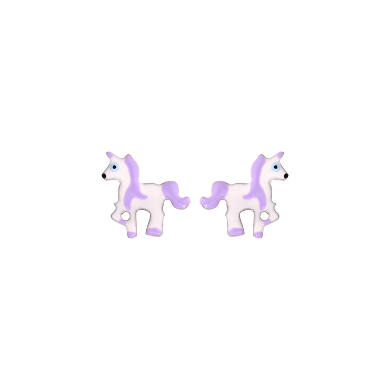 Boucles d'oreilles argent licorne laqué mauve et blanc