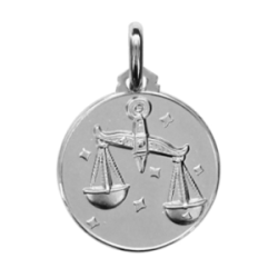 Médaille ronde argent signe du zodiaque balance