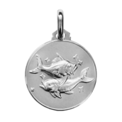 Médaille ronde argent signe du zodiaque poisson