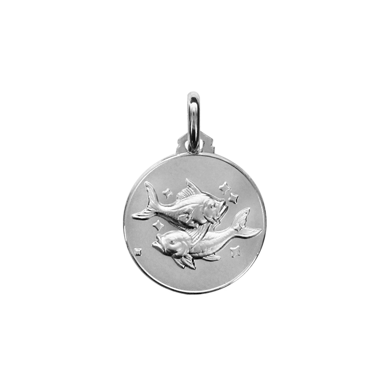 Médaille ronde argent signe du zodiaque poisson