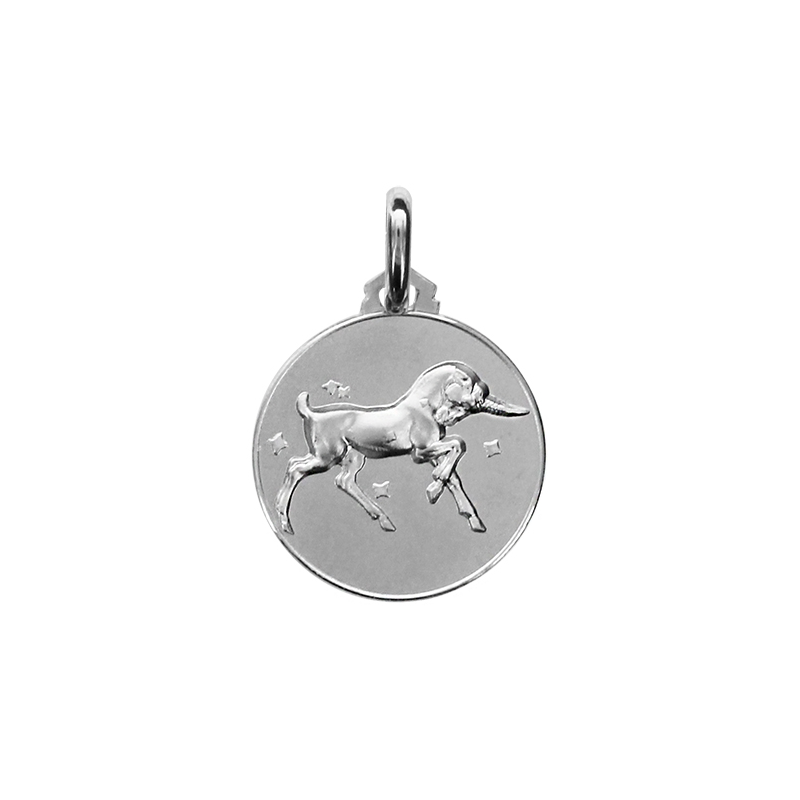 Médaille ronde argent signe du zodiaque capricorne