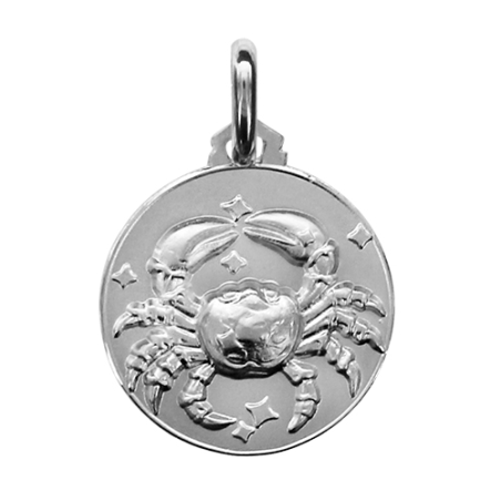 Médaille ronde argent signe du zodiaque cancer