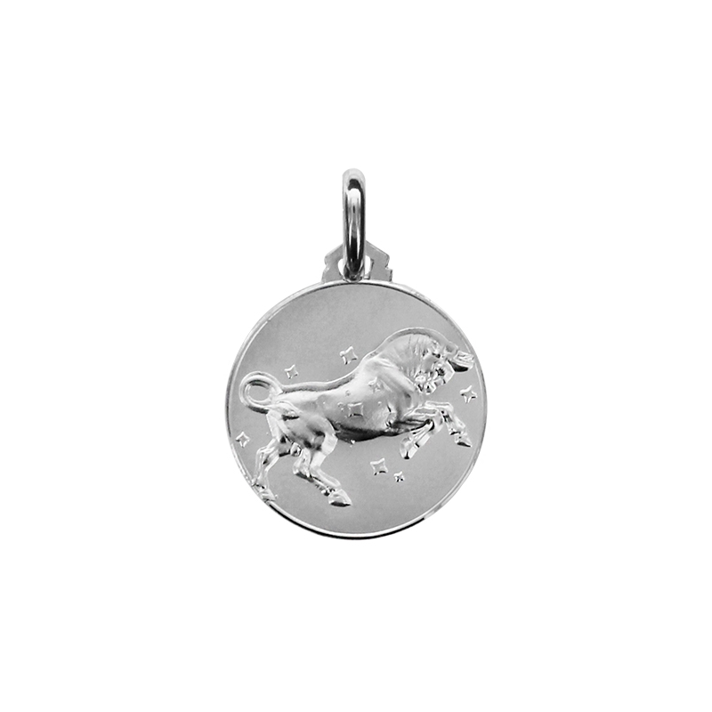 Médaille ronde argent signe du zodiaque taureau