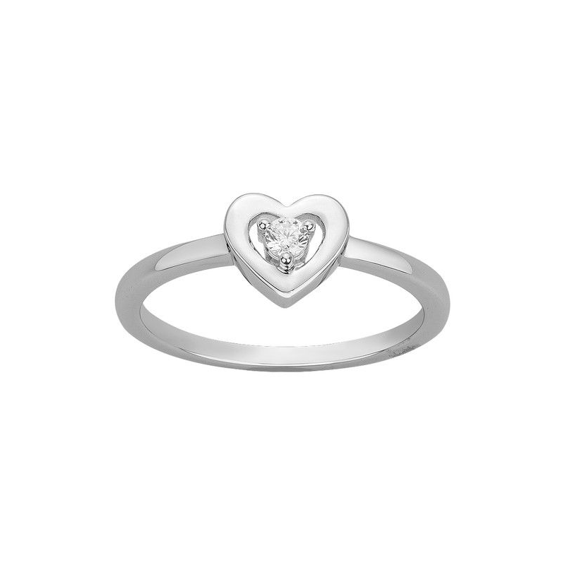 Bague argent motif coeur un oxyde central
