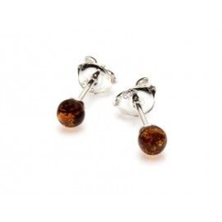 Boucles d'oreilles argent boule ambre 5 mm