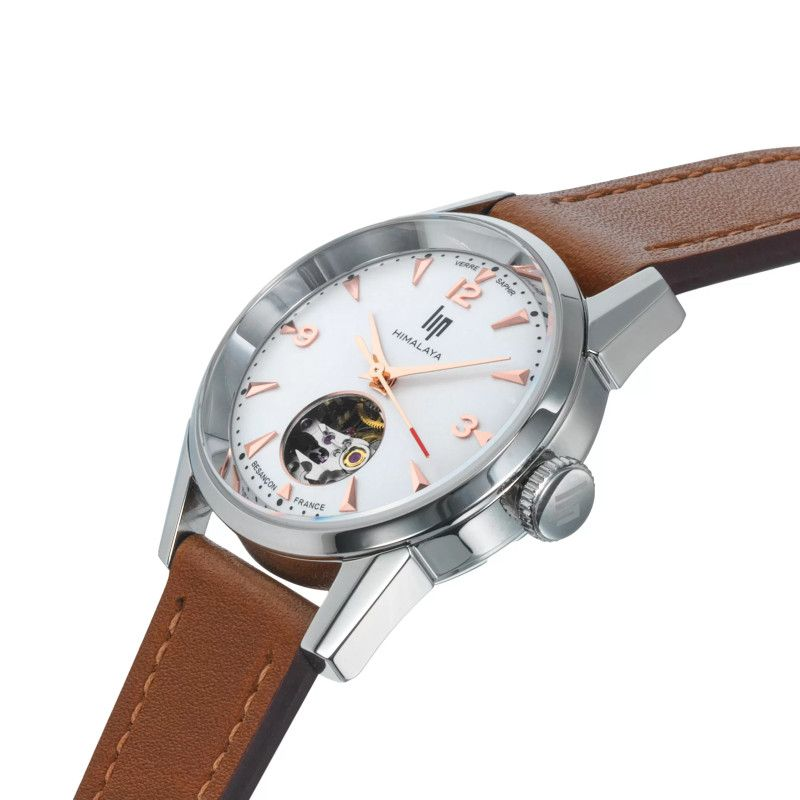 Montre LIP Himalaya fond blanc coeur battant bracelet cuir marron