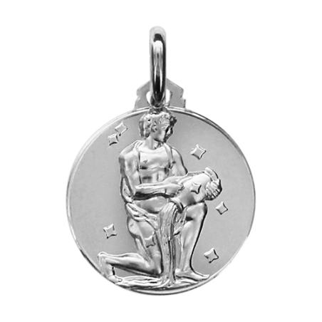 Médaille ronde argent signe du zodiaque verseau