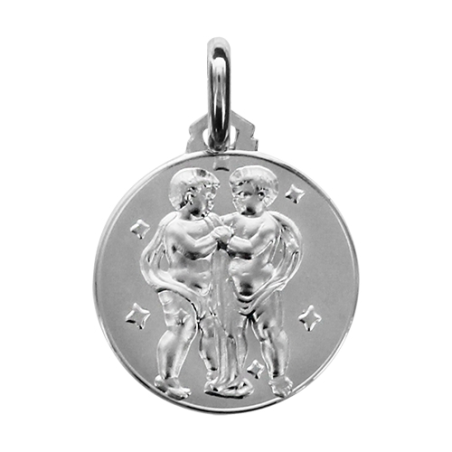 Médaille ronde argent signe du zodiaque gémeaux
