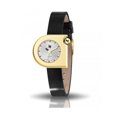Montre LIP Mach 2000 Mini cadran acier doré bracelet cuir noir