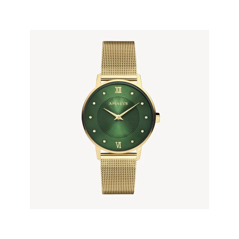 Montre AMALYS tout acier doré fond vert