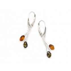 Boucles d'oreilles argent pendantes ambre bicolore