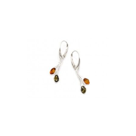 Boucles d'oreilles argent pendantes ambre bicolore