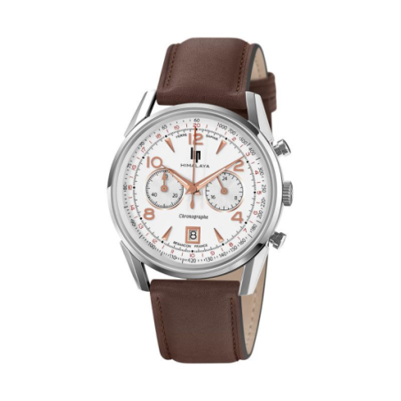 Montre LIP Himalaya chrono en acier bracelet cuir marron