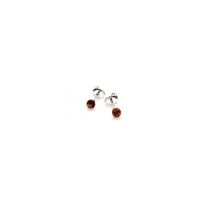 Boucles d'oreilles argent boules ambre 4 mm