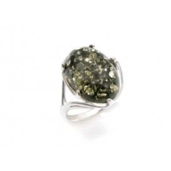 Bague argent ambre verte
