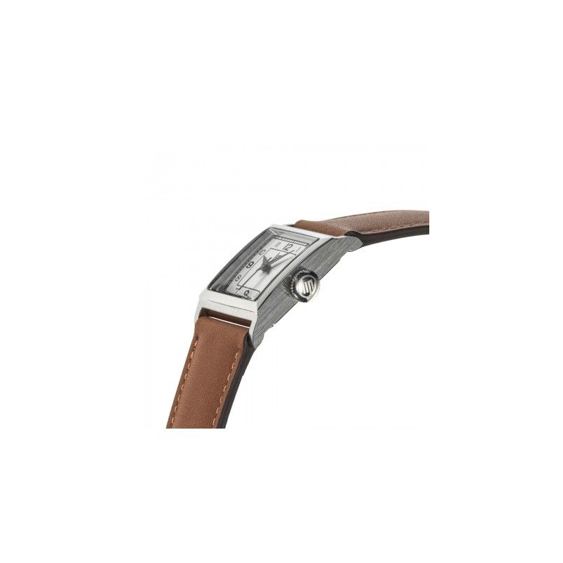 Montre LIP Churchill C18 boite carré acier bracelet cuir marron