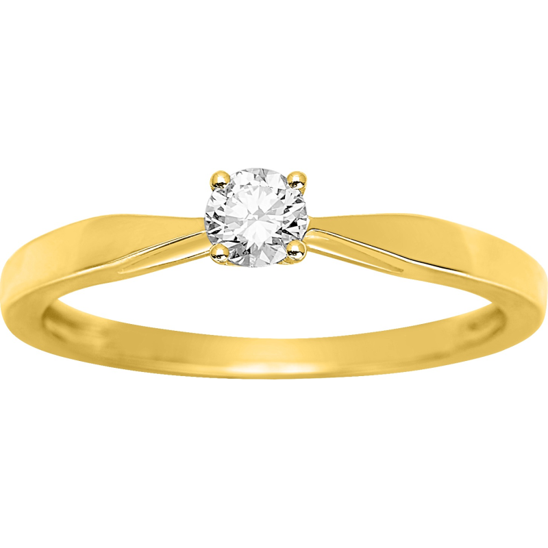 Solitaire or jaune 18 carats diamant rond 0.18 carat GHSI 4 griffes