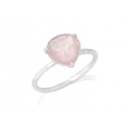Bague argent 3 griffes quartz rose solitaire