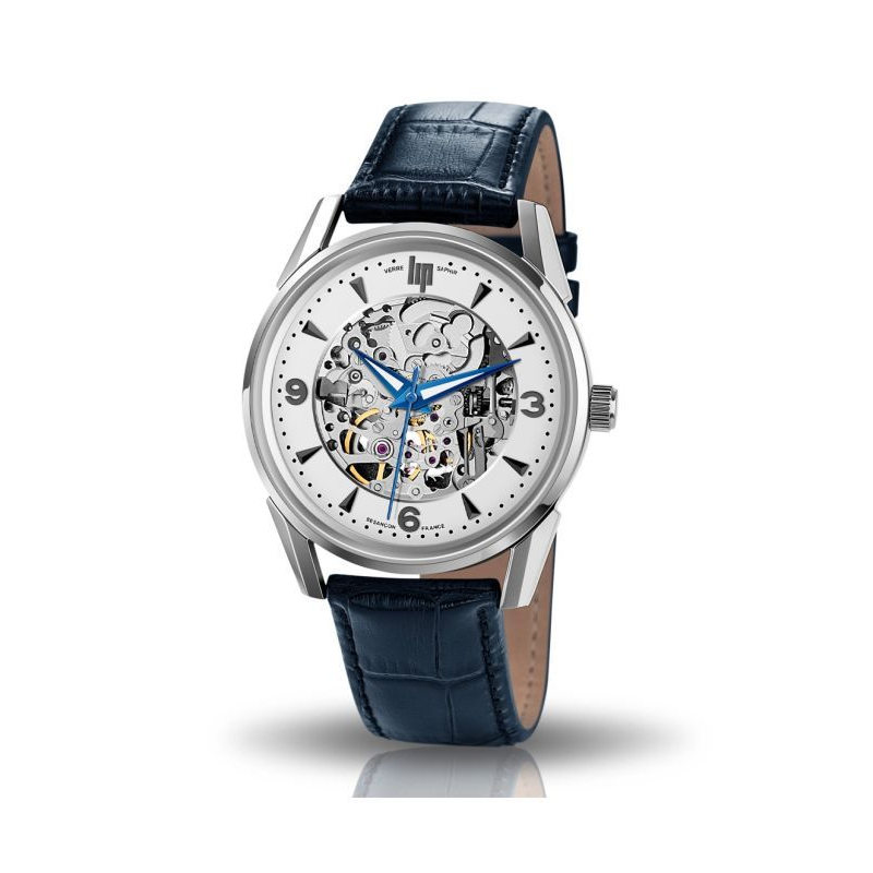 Montre homme LIP Himalaya automatique squelette acier bracelet cuir bleu
