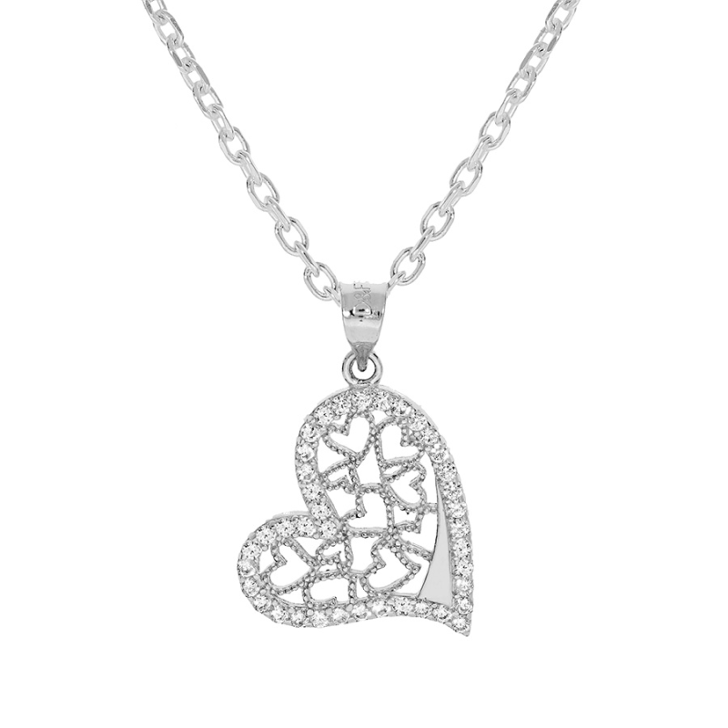 Collier argent pendentif coeurs oxydes