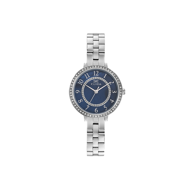 Montre CLYDA tout acier fond bleu