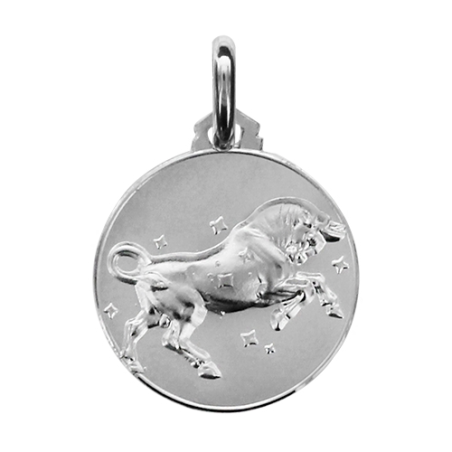 Médaille ronde argent signe du zodiaque taureau