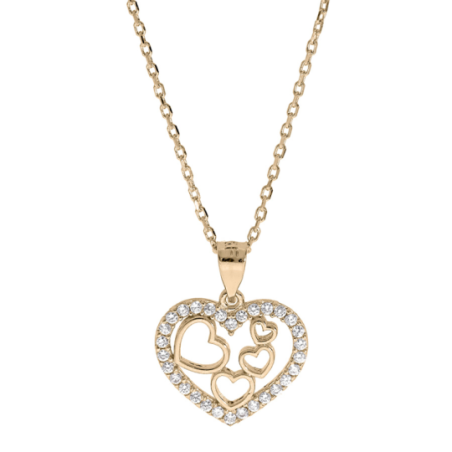 Collier plaqué or motif coeur serti d'oxydes