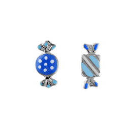 Boucles d'oreilles argent bonbons laque bleue