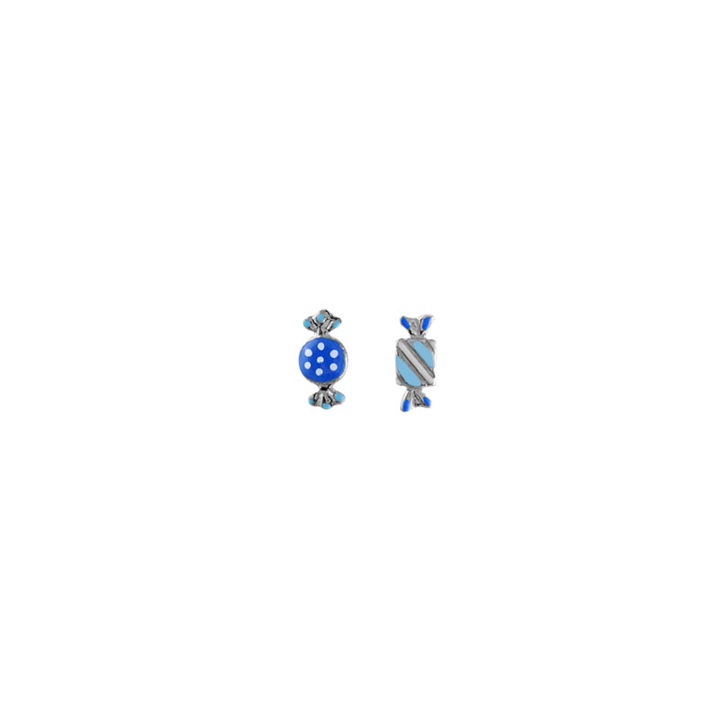 Boucles d'oreilles argent bonbons laque bleue