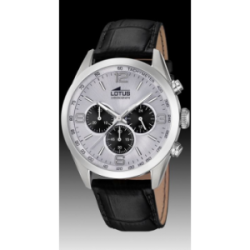 Montre chrono LOTUS acier bracelet cuir noir