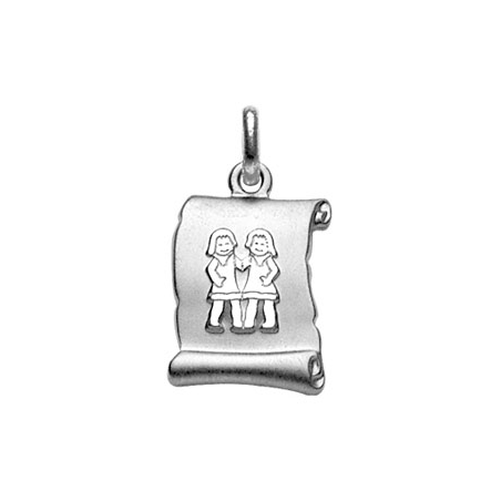 Pendentif argent parchemin signe du zodiaque gémeaux