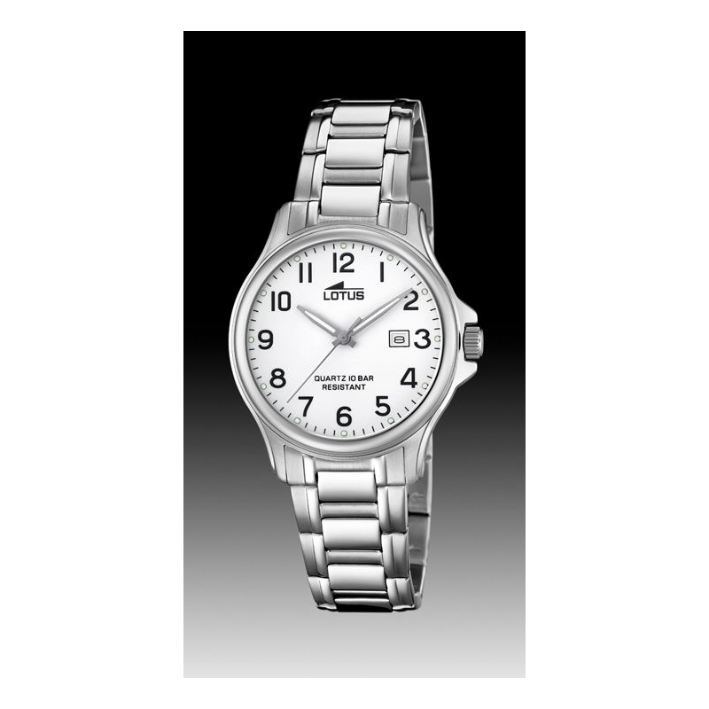 Montre LOTUS tout acier cadran blanc chiffré