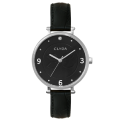 Montre CLYDA acier fond noir bracelet cuir noir