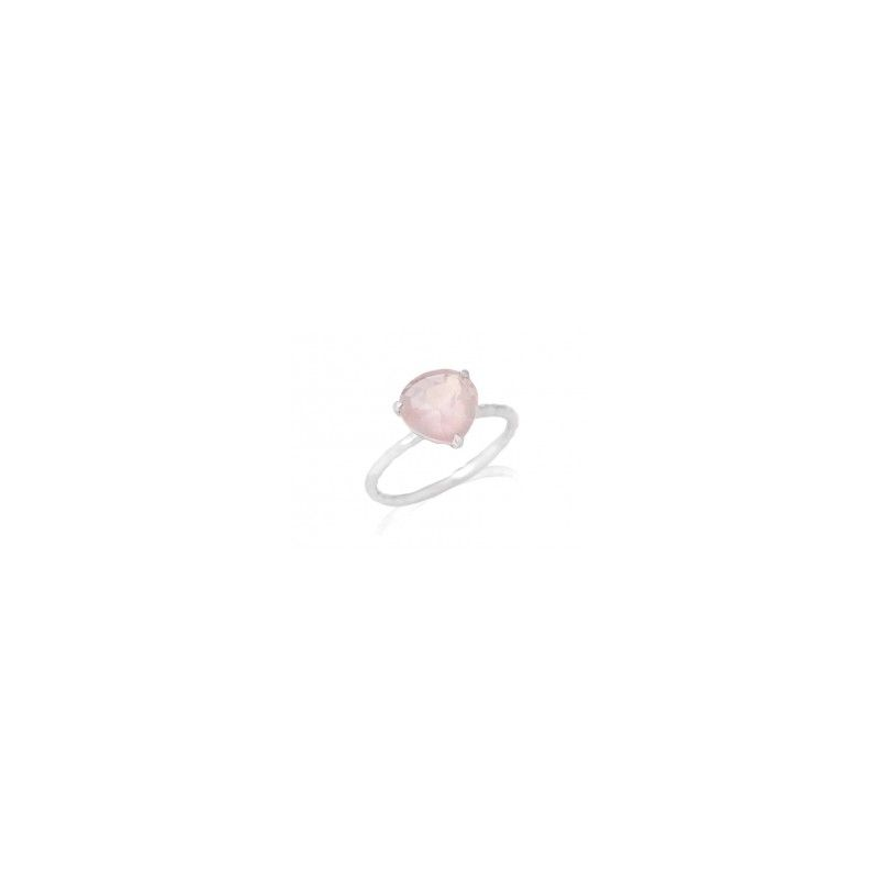 Bague argent 3 griffes quartz rose solitaire