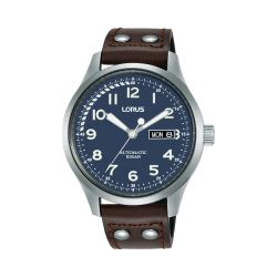 Montre LORUS automatique homme fond bleu bracelet cuir
