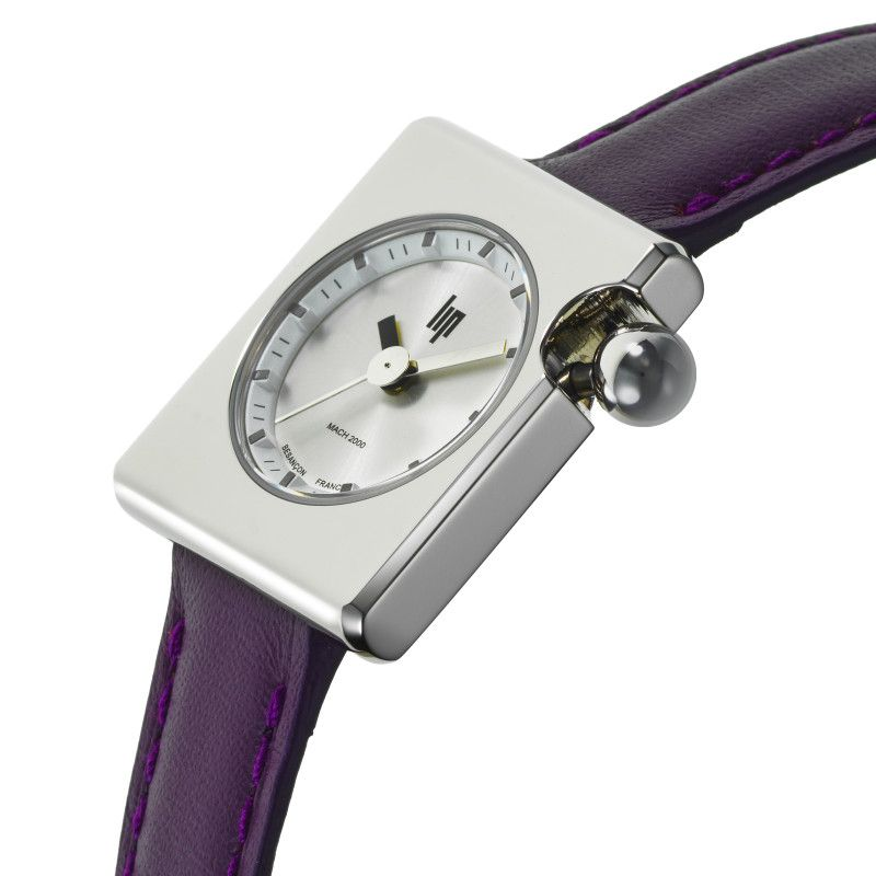 LIP MACH 2000 MINI SQUARE acier bracelet cuir violet